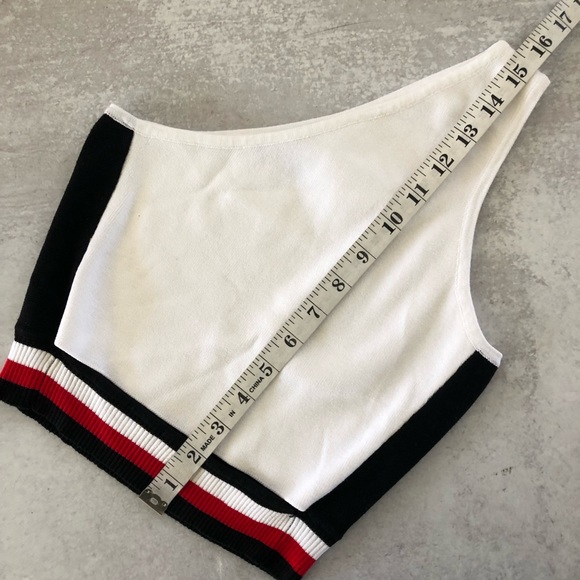 Rehab Lab One Shoulder Cut-Out Varsity Stripe Knit Crop Top, Womens S, Jr L NEW - Picture 10 of 10